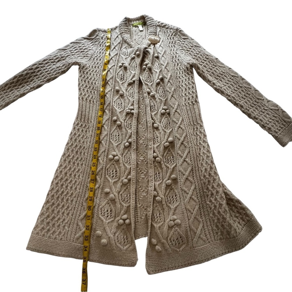 Sigrid Olsen Longline Wool Blend Sweater Duster Cardigan fisherman Cream M - Picture 4 of 11